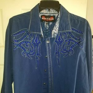 Mens House of Lords *Roar* button shirt navy blue